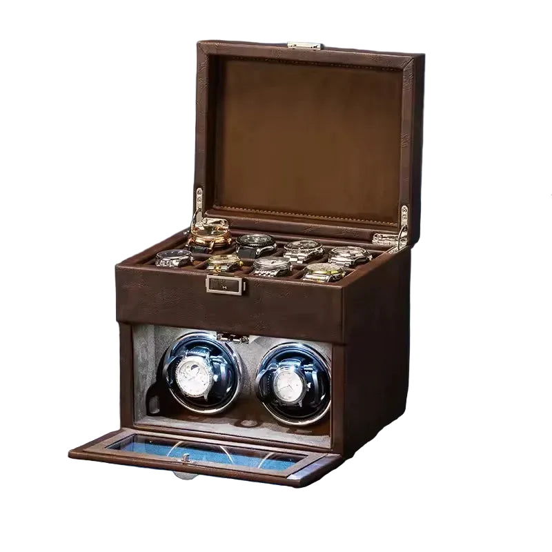 Nocturne | Leather Watch Winder for Two Watches with Storage Tray